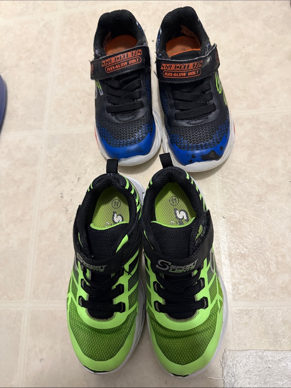 2 pair Skechers Kids' Green and Black Light-Up Sneakers lot size 11 toddler